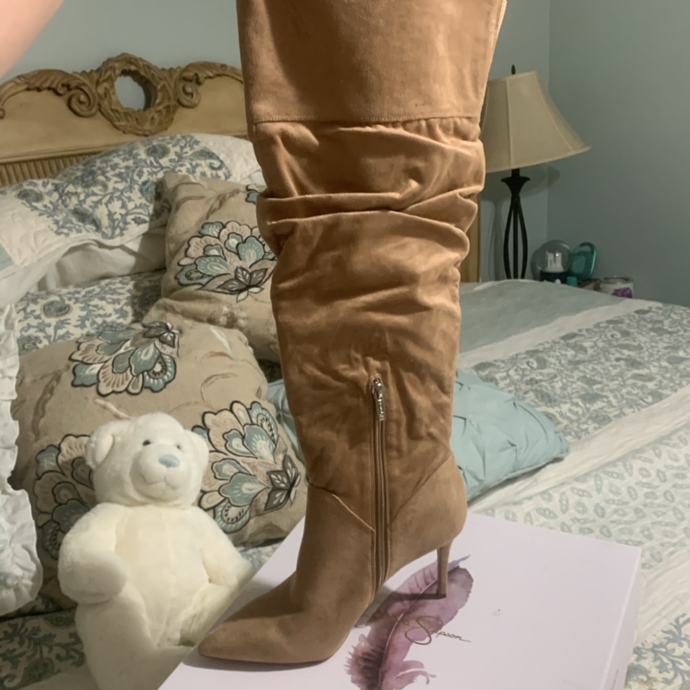 Jessica Simpson Camel Suede Heeled Boots-Color Anitah